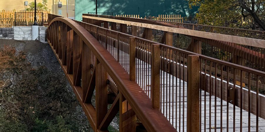 a cropped view of the Manchester Riverwalk Bridge
